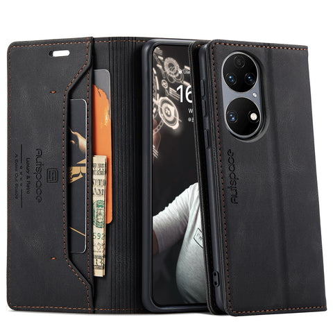 For Huawei P50E / Huawei P50 4G Wallet Case AUTSPACE A01 Leather Stand Cover with RFID Blocking Card Holder