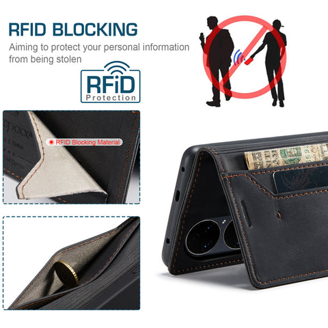 For Huawei P50E / Huawei P50 4G Wallet Case AUTSPACE A01 Leather Stand Cover with RFID Blocking Card Holder