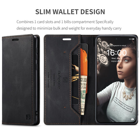 For Huawei P50E / Huawei P50 4G Wallet Case AUTSPACE A01 Leather Stand Cover with RFID Blocking Card Holder