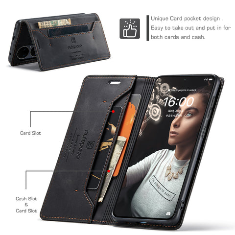 For Huawei P50E / Huawei P50 4G Wallet Case AUTSPACE A01 Leather Stand Cover with RFID Blocking Card Holder