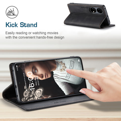 For Huawei P50E / Huawei P50 4G Wallet Case AUTSPACE A01 Leather Stand Cover with RFID Blocking Card Holder