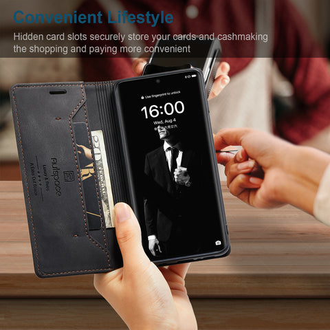For Huawei P50 Pro 4G Wallet Case AUTSPACE A01 Leather Stand Cover with RFID Blocking Card Holder