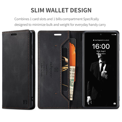 For Huawei P50 Pro 4G Wallet Case AUTSPACE A01 Leather Stand Cover with RFID Blocking Card Holder