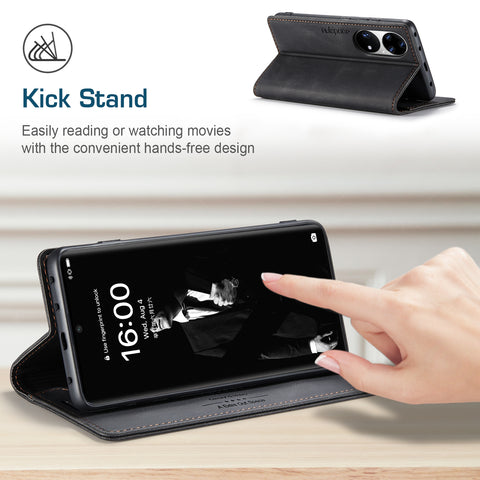 For Huawei P50 Pro 4G Wallet Case AUTSPACE A01 Leather Stand Cover with RFID Blocking Card Holder