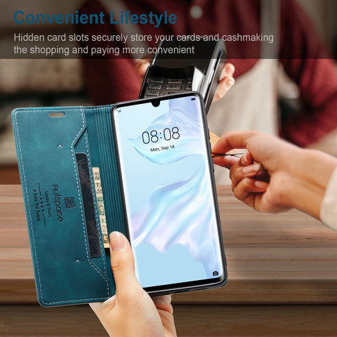 For Huawei P30 Pro Wallet Case AUTSPACE A01 Leather Stand Cover with RFID Blocking Card Holder