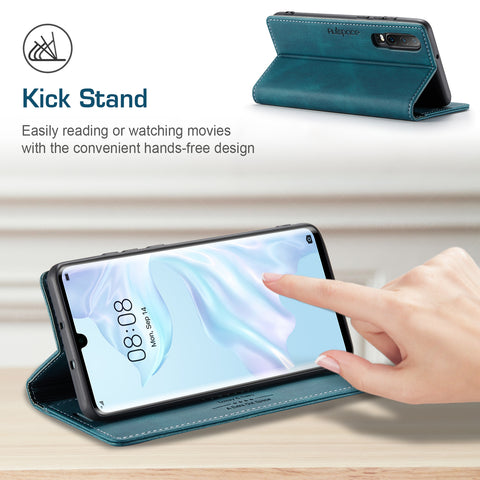 For Huawei P30 Pro Wallet Case AUTSPACE A01 Leather Stand Cover with RFID Blocking Card Holder