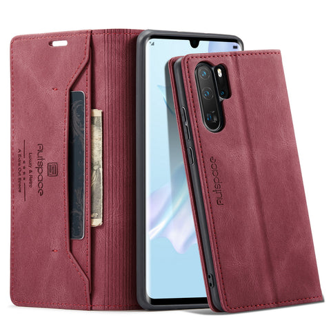 For Huawei P30 Pro Wallet Case AUTSPACE A01 Leather Stand Cover with RFID Blocking Card Holder