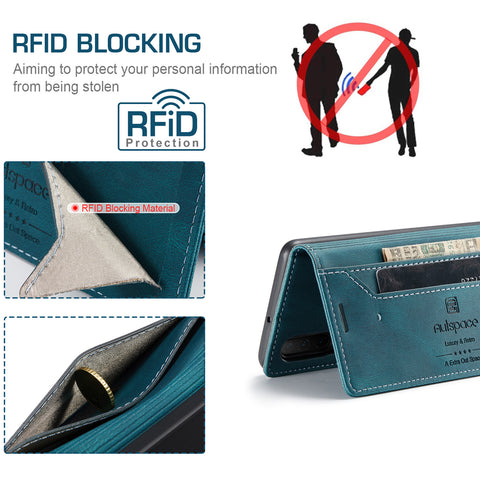 For Huawei P30 Wallet Case AUTSPACE A01 Leather Stand Cover with RFID Blocking Card Holder