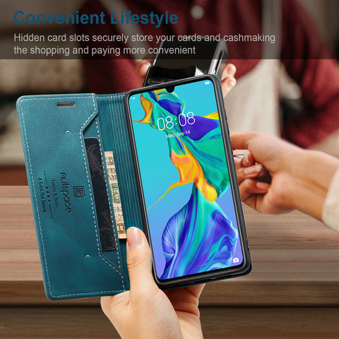 For Huawei P30 Wallet Case AUTSPACE A01 Leather Stand Cover with RFID Blocking Card Holder