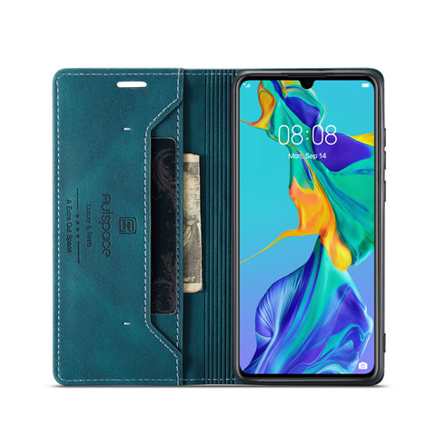For Huawei P30 Wallet Case AUTSPACE A01 Leather Stand Cover with RFID Blocking Card Holder