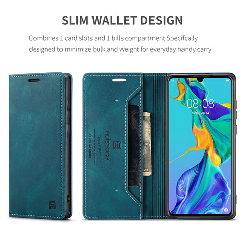 For Huawei P30 Wallet Case AUTSPACE A01 Leather Stand Cover with RFID Blocking Card Holder