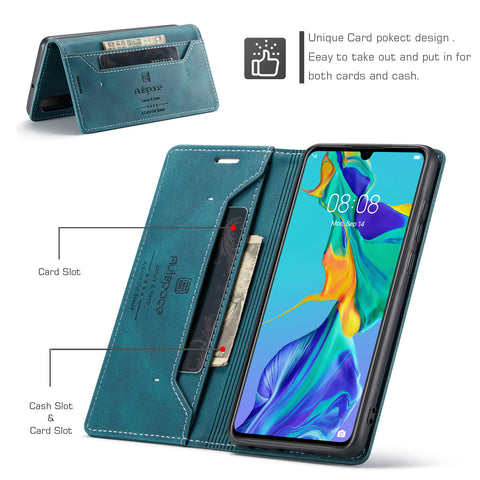 For Huawei P30 Wallet Case AUTSPACE A01 Leather Stand Cover with RFID Blocking Card Holder