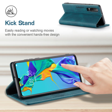 For Huawei P30 Wallet Case AUTSPACE A01 Leather Stand Cover with RFID Blocking Card Holder