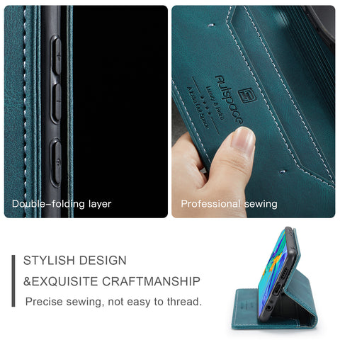 For Huawei P30 Wallet Case AUTSPACE A01 Leather Stand Cover with RFID Blocking Card Holder