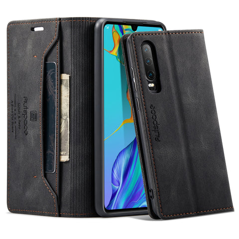 For Huawei P30 Wallet Case AUTSPACE A01 Leather Stand Cover with RFID Blocking Card Holder