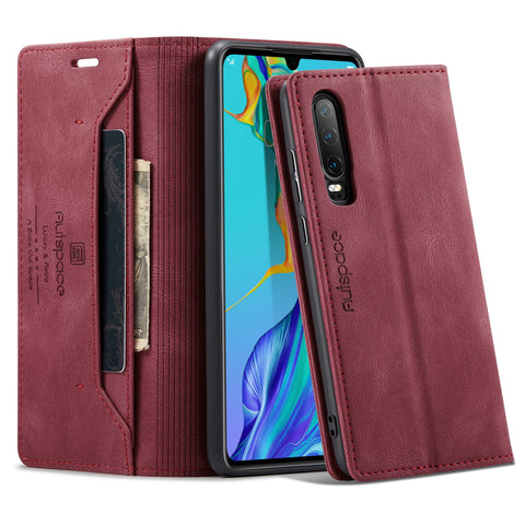 For Huawei P30 Wallet Case AUTSPACE A01 Leather Stand Cover with RFID Blocking Card Holder