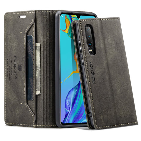 For Huawei P30 Wallet Case AUTSPACE A01 Leather Stand Cover with RFID Blocking Card Holder
