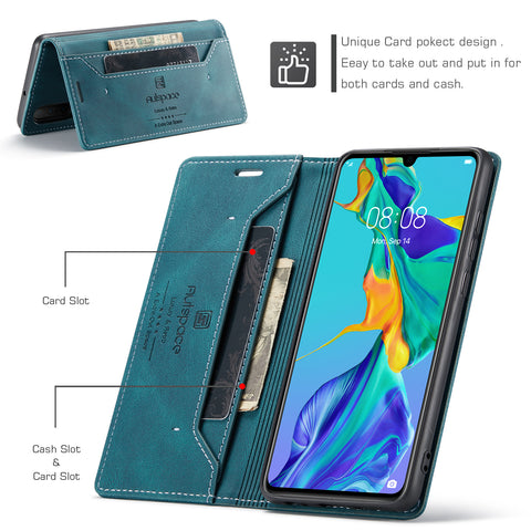 AUTSPACE For Huawei P30 Lite New Edition / Huawei nova 4e / Huawei P30 Lite Wallet Case  A01 Leather Stand Cover with RFID Blocking Card Holder