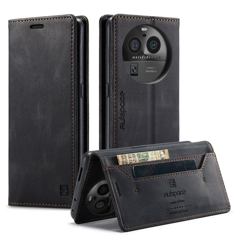 AUTSPACE For Oppo Find X6 Pro Wallet Case  A01 Leather Stand Cover with RFID Blocking Card Holder
