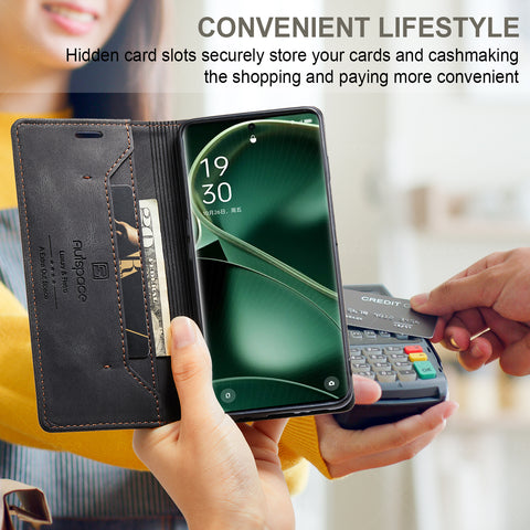 AUTSPACE For Oppo Find X6 Pro Wallet Case  A01 Leather Stand Cover with RFID Blocking Card Holder