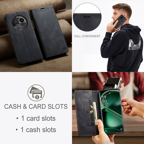 AUTSPACE For Oppo Find X6 Pro Wallet Case  A01 Leather Stand Cover with RFID Blocking Card Holder