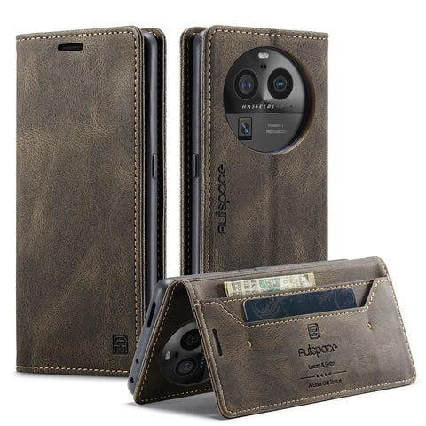 AUTSPACE For Oppo Find X6 Pro Wallet Case  A01 Leather Stand Cover with RFID Blocking Card Holder