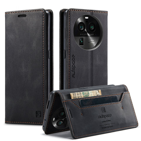 AUTSPACE For Oppo Find X6 Wallet Case  A01 Leather Stand Cover with RFID Blocking Card Holder