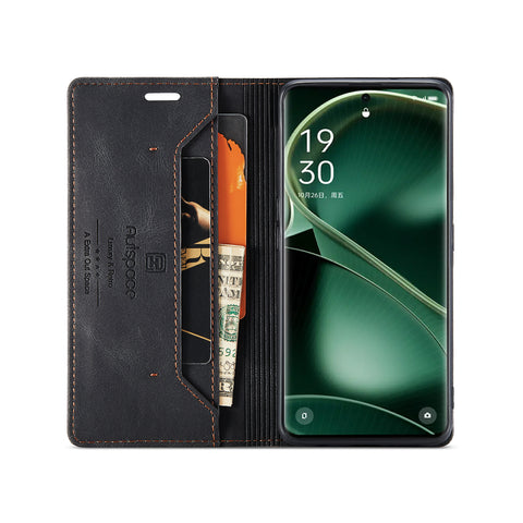 AUTSPACE For Oppo Find X6 Wallet Case  A01 Leather Stand Cover with RFID Blocking Card Holder