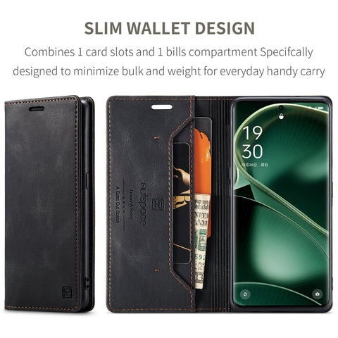 AUTSPACE For Oppo Find X6 Wallet Case  A01 Leather Stand Cover with RFID Blocking Card Holder