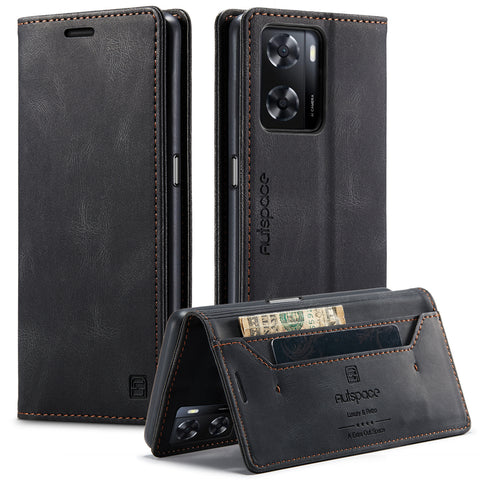 AUTSPACE For Oppo A57s 4G / Oppo A57e 4G / Oppo A77 4G / Oppo A77s 4G / Oppo A57 4G Wallet Case  A01 Leather Stand Cover with RFID Blocking Card Holder