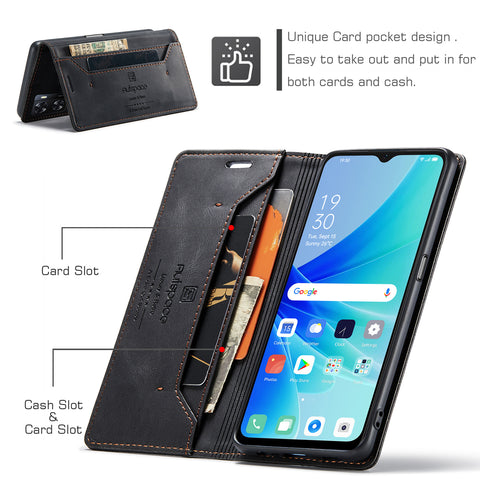 AUTSPACE For Oppo A57s 4G / Oppo A57e 4G / Oppo A77 4G / Oppo A77s 4G / Oppo A57 4G Wallet Case  A01 Leather Stand Cover with RFID Blocking Card Holder