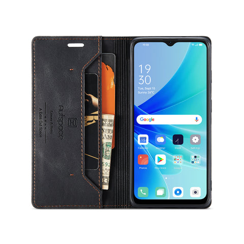 AUTSPACE For Oppo A57s 4G / Oppo A57e 4G / Oppo A77 4G / Oppo A77s 4G / Oppo A57 4G Wallet Case  A01 Leather Stand Cover with RFID Blocking Card Holder