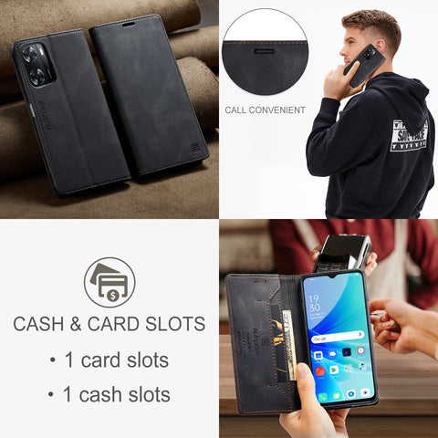 AUTSPACE For Oppo A57s 4G / Oppo A57e 4G / Oppo A77 4G / Oppo A77s 4G / Oppo A57 4G Wallet Case  A01 Leather Stand Cover with RFID Blocking Card Holder