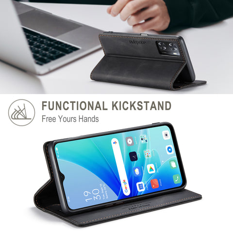 AUTSPACE For Oppo A57s 4G / Oppo A57e 4G / Oppo A77 4G / Oppo A77s 4G / Oppo A57 4G Wallet Case  A01 Leather Stand Cover with RFID Blocking Card Holder