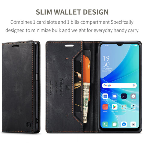 AUTSPACE For Oppo A57s 4G / Oppo A57e 4G / Oppo A77 4G / Oppo A77s 4G / Oppo A57 4G Wallet Case  A01 Leather Stand Cover with RFID Blocking Card Holder