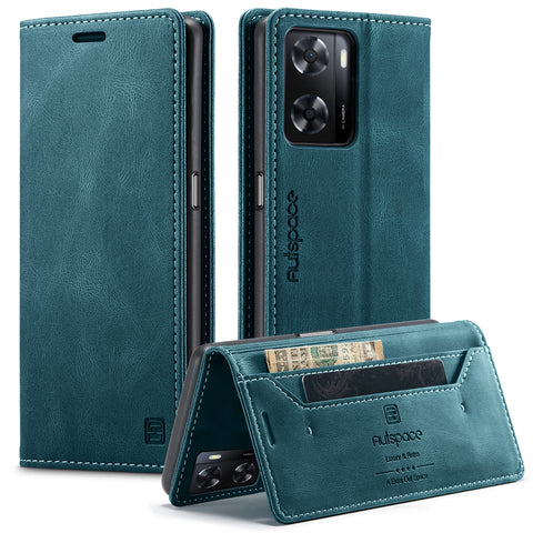 AUTSPACE For Oppo A57s 4G / Oppo A57e 4G / Oppo A77 4G / Oppo A77s 4G / Oppo A57 4G Wallet Case  A01 Leather Stand Cover with RFID Blocking Card Holder