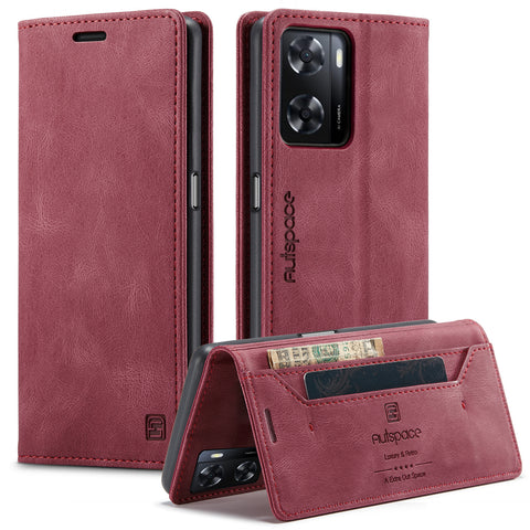 AUTSPACE For Oppo A57s 4G / Oppo A57e 4G / Oppo A77 4G / Oppo A77s 4G / Oppo A57 4G Wallet Case  A01 Leather Stand Cover with RFID Blocking Card Holder