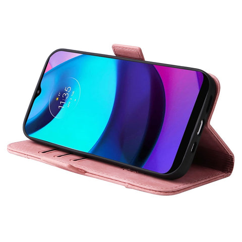 BETOPNICE 001 For Motorola Moto E20 / E30 / E40 Imprinted Stitching Line PU Leather Wallet Case Foldable Stand Protective Cover with Strap