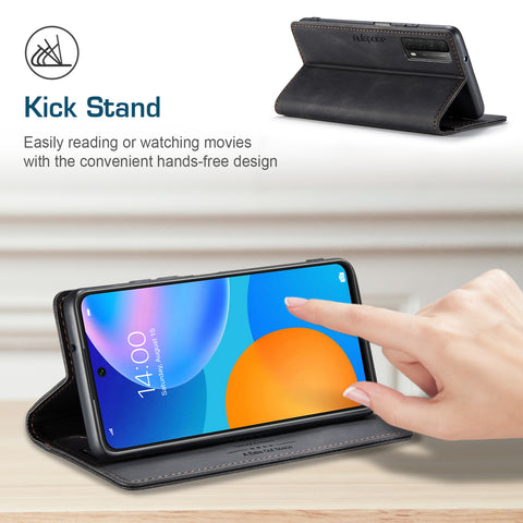 AUTSPACE For Huawei Y7a / Huawei P smart 2021 Wallet Case  A01 Leather Stand Cover with RFID Blocking Card Holder
