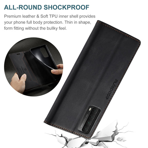 AUTSPACE For Huawei Y7a / Huawei P smart 2021 Wallet Case  A01 Leather Stand Cover with RFID Blocking Card Holder