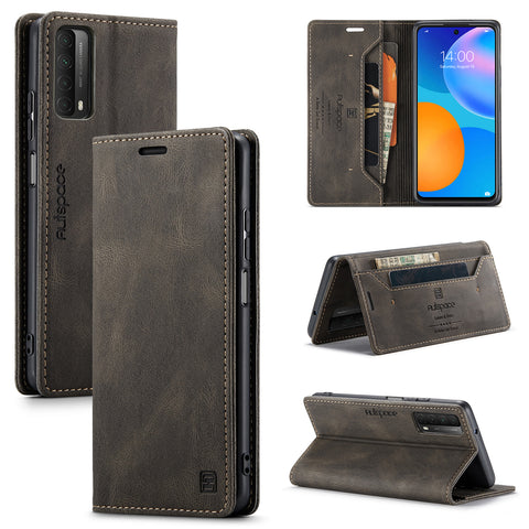 AUTSPACE For Huawei Y7a / Huawei P smart 2021 Wallet Case  A01 Leather Stand Cover with RFID Blocking Card Holder