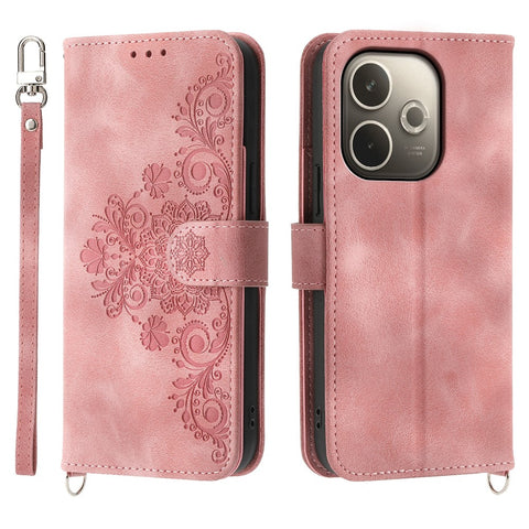 For Oppo A5 Pro 4G (Global) / 5G (Global) / A5 Energy 5G (China) Case Flower Pattern PU Leather Wallet Phone Cover with Strap