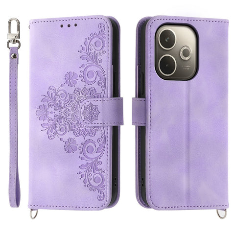 For Oppo A5 Pro 4G (Global) / 5G (Global) / A5 Energy 5G (China) Case Flower Pattern PU Leather Wallet Phone Cover with Strap