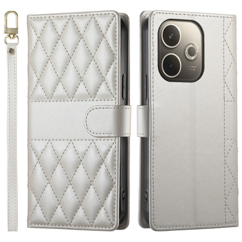 For Oppo A5 Pro 4G (Global) / 5G (Global) / A5 Energy 5G (China) Case Rhombus Stitching Wallet Stand Leather Phone Cover with Strap
