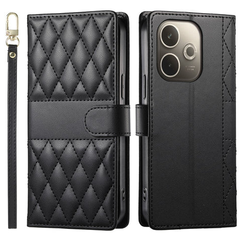 For Oppo A5 Pro 4G (Global) / 5G (Global) / A5 Energy 5G (China) Case Rhombus Stitching Wallet Stand Leather Phone Cover with Strap