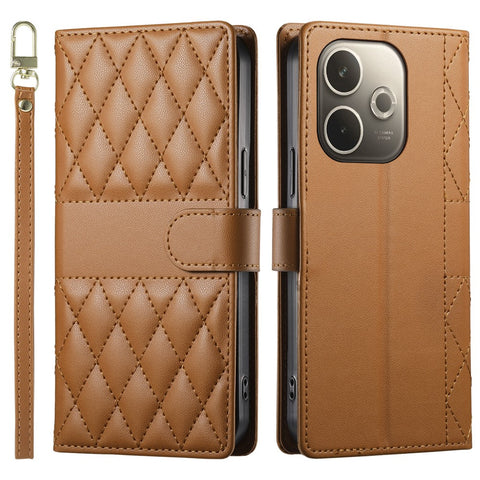 For Oppo A5 Pro 4G (Global) / 5G (Global) / A5 Energy 5G (China) Case Rhombus Stitching Wallet Stand Leather Phone Cover with Strap