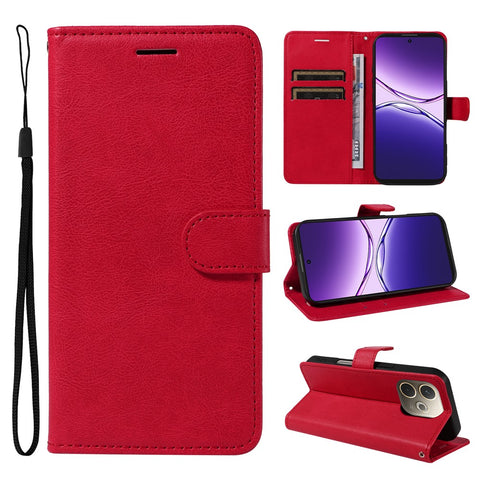 For Oppo A5 Pro 4G (Global) / 5G (Global) Leather Wallet Case with Strap Solid Color Phone Stand Cover