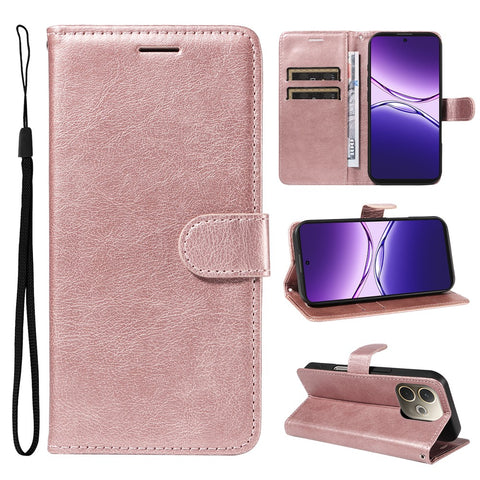 For Oppo A5 Pro 4G (Global) / 5G (Global) Leather Wallet Case with Strap Solid Color Phone Stand Cover