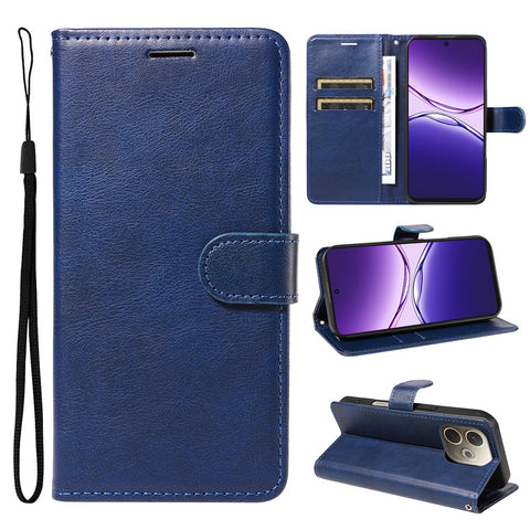 For Oppo A5 Pro 4G (Global) / 5G (Global) Leather Wallet Case with Strap Solid Color Phone Stand Cover