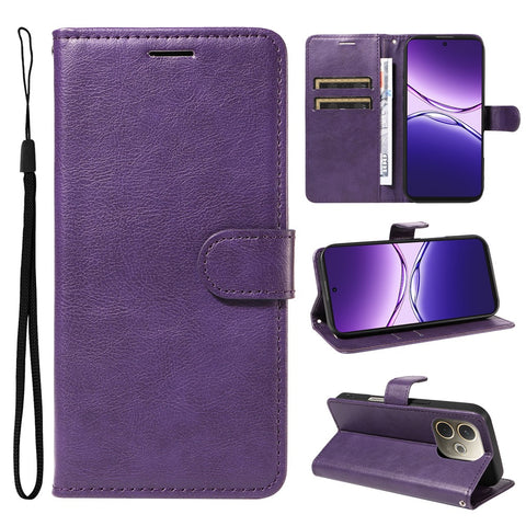 For Oppo A5 Pro 4G (Global) / 5G (Global) Leather Wallet Case with Strap Solid Color Phone Stand Cover